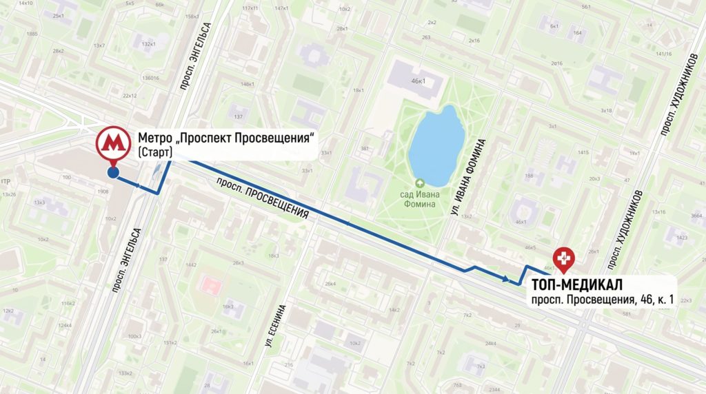 От метро «Проспект Просвещения»
